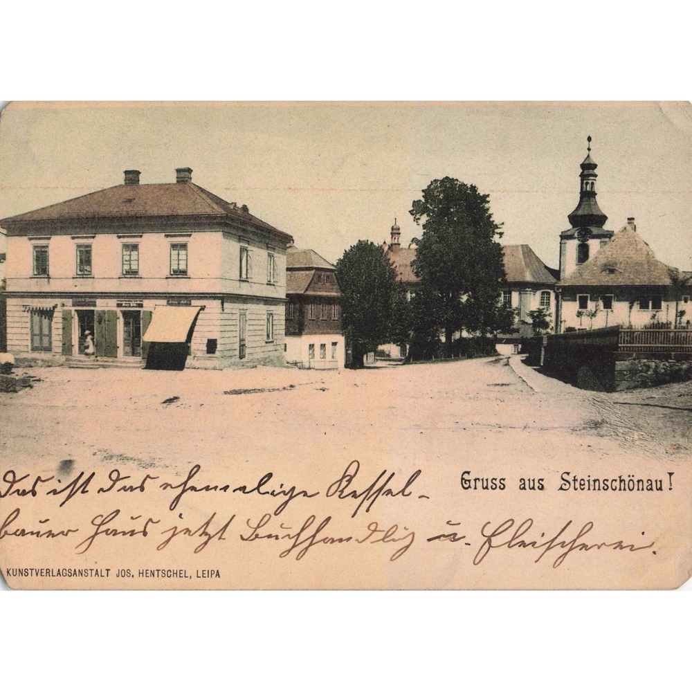 Antique Gruss aus Steinschönau Postcard Jos Hentschel Leipa Bohemia Czechia - Picture 1 of 2